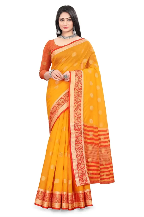Yellow_Cotton_Blend_Narayanpet_Cotton_Silk_Saree_For_Women