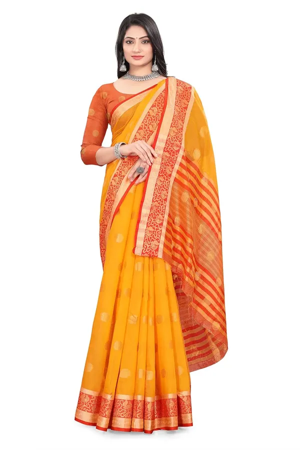 Yellow_Cotton_Blend_Narayanpet_Cotton_Silk_Saree_For_Women