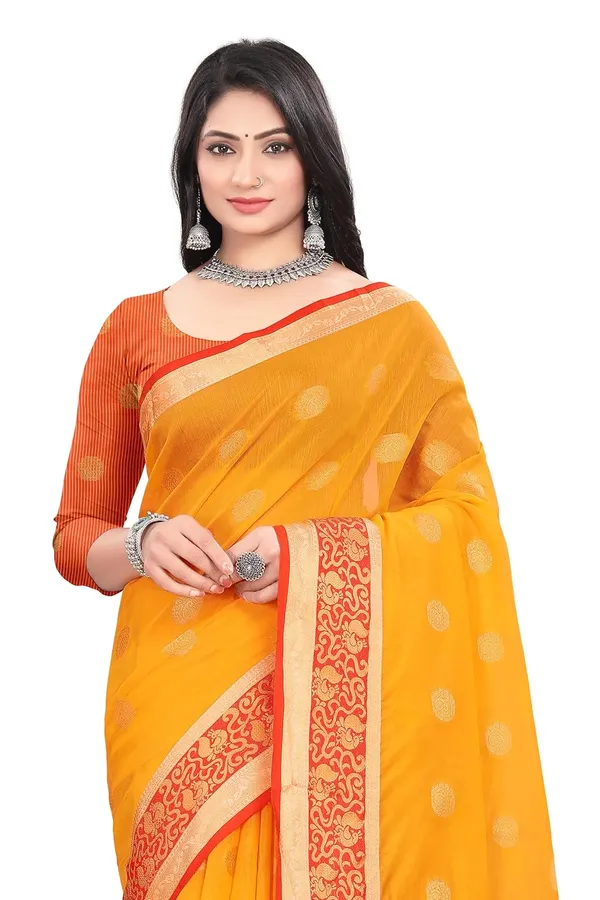Yellow_Cotton_Blend_Narayanpet_Cotton_Silk_Saree_For_Women