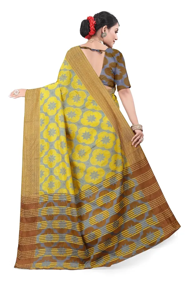 Yellow_Cotton_Silk_Printed_Chiffon_Saree_For_Women