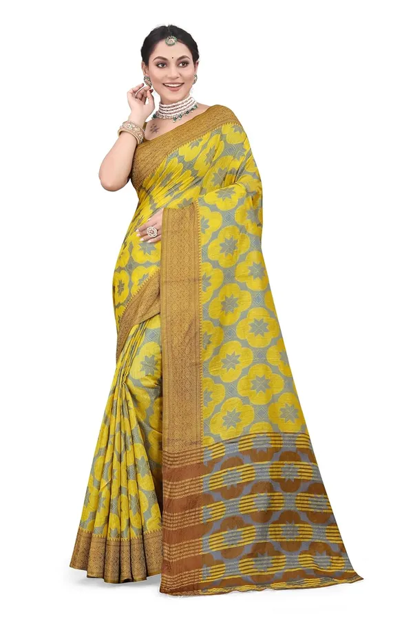 Yellow_Cotton_Silk_Printed_Chiffon_Saree_For_Women