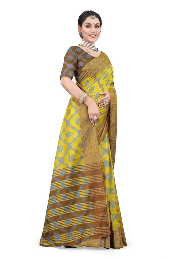 Yellow_Cotton_Silk_Printed_Chiffon_Saree_For_Women