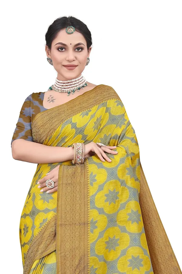 Yellow_Cotton_Silk_Printed_Chiffon_Saree_For_Women