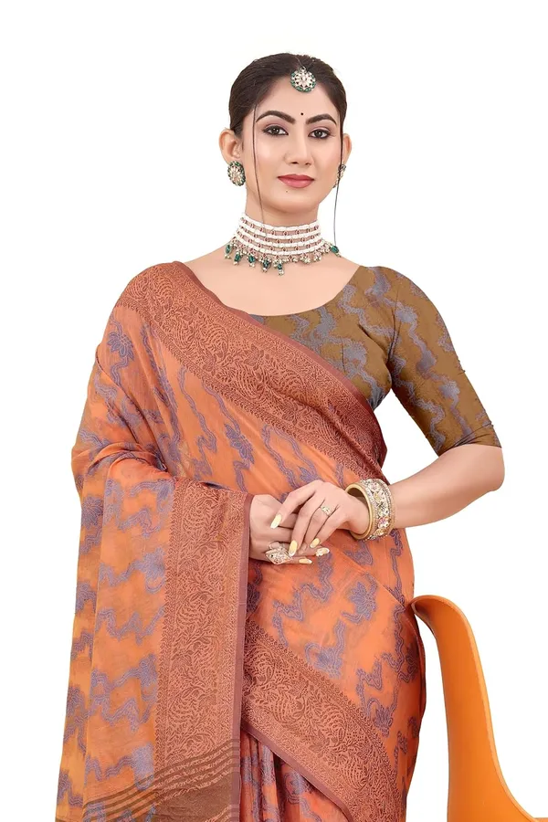 Brown_Cotton_Printed_Chiffon_Saree_For_Women
