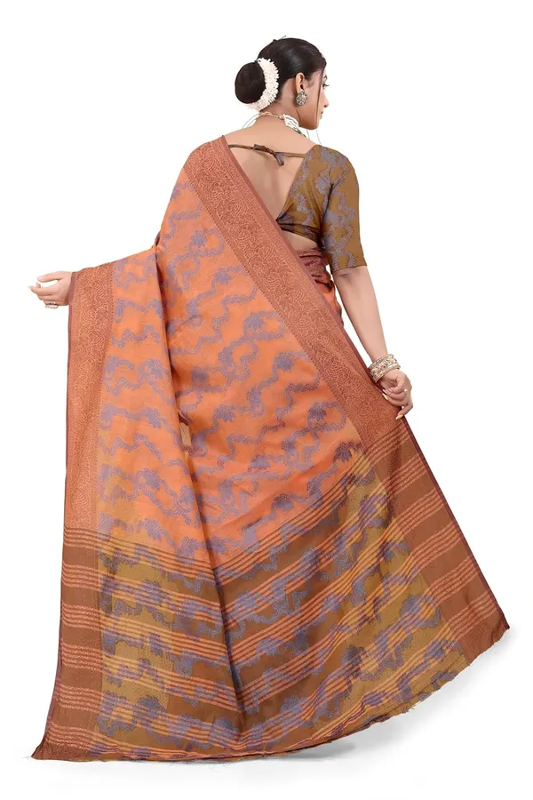 Brown_Cotton_Printed_Chiffon_Saree_For_Women