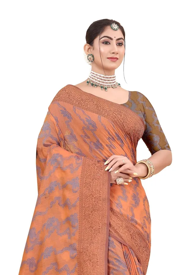 Brown_Cotton_Printed_Chiffon_Saree_For_Women