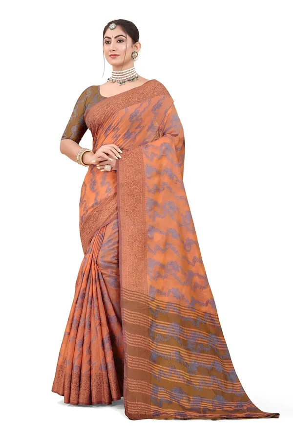 Brown_Cotton_Printed_Chiffon_Saree_For_Women