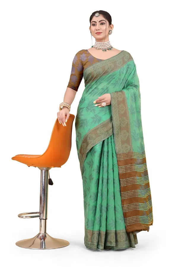 Dark_Green_Cotton_Kanjivaram_Cotton_Silk_Saree_For_Women
