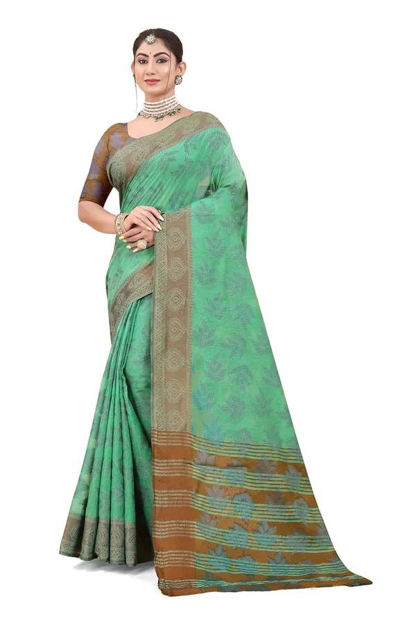 Dark_Green_Cotton_Kanjivaram_Cotton_Silk_Saree_For_Women