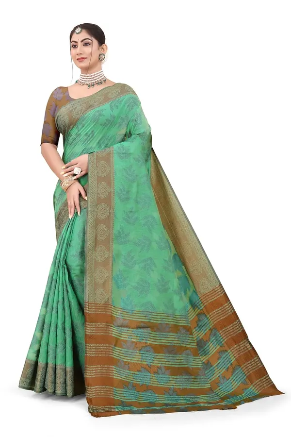 Dark_Green_Cotton_Kanjivaram_Cotton_Silk_Saree_For_Women