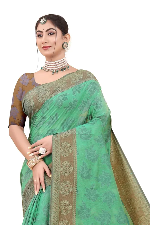Dark_Green_Cotton_Kanjivaram_Cotton_Silk_Saree_For_Women