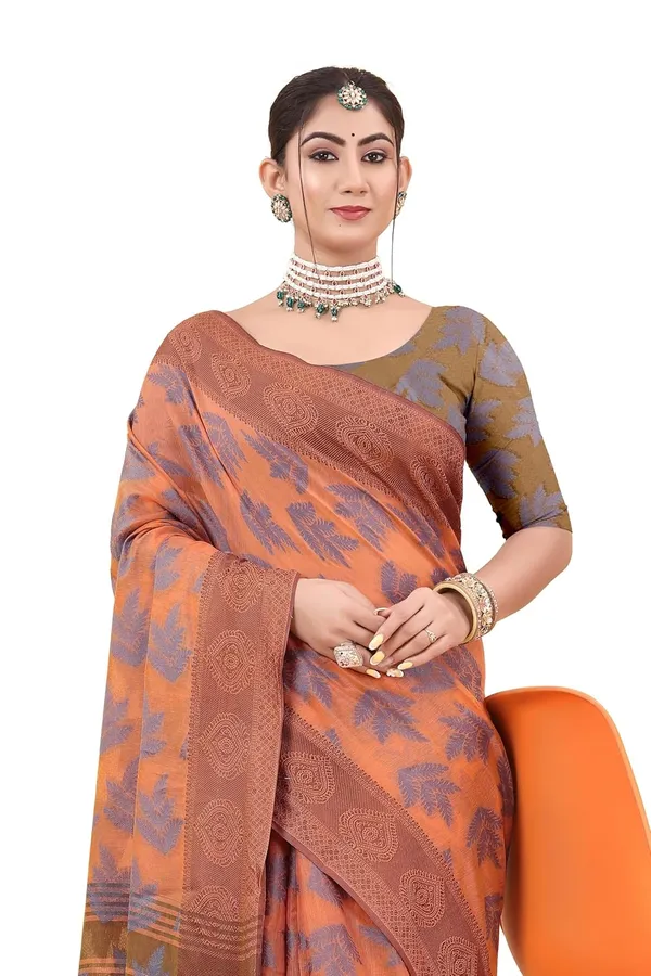 Brown_Cotton_Kanjivaram_Cotton_Silk_Saree_For_Women