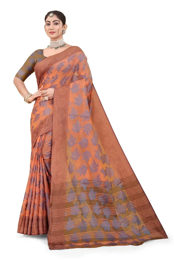 Brown_Cotton_Kanjivaram_Cotton_Silk_Saree_For_Women