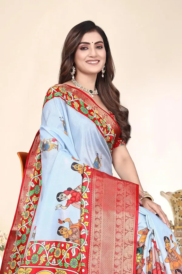 Light_Blue_Cotton_Silk_Blend_Art_Silk_Saree_For_Women