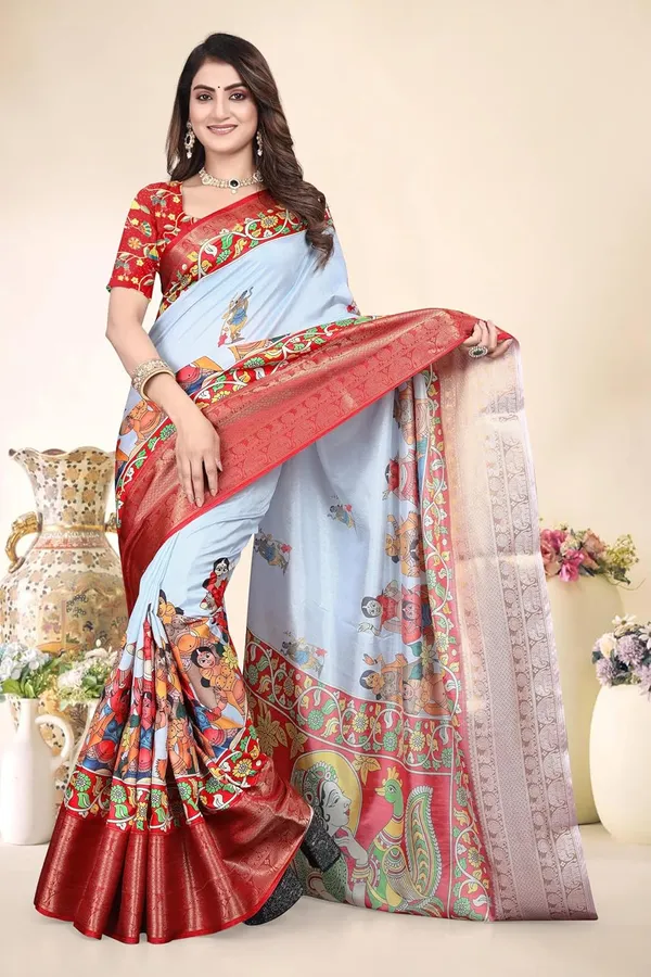 Light_Blue_Cotton_Silk_Blend_Art_Silk_Saree_For_Women