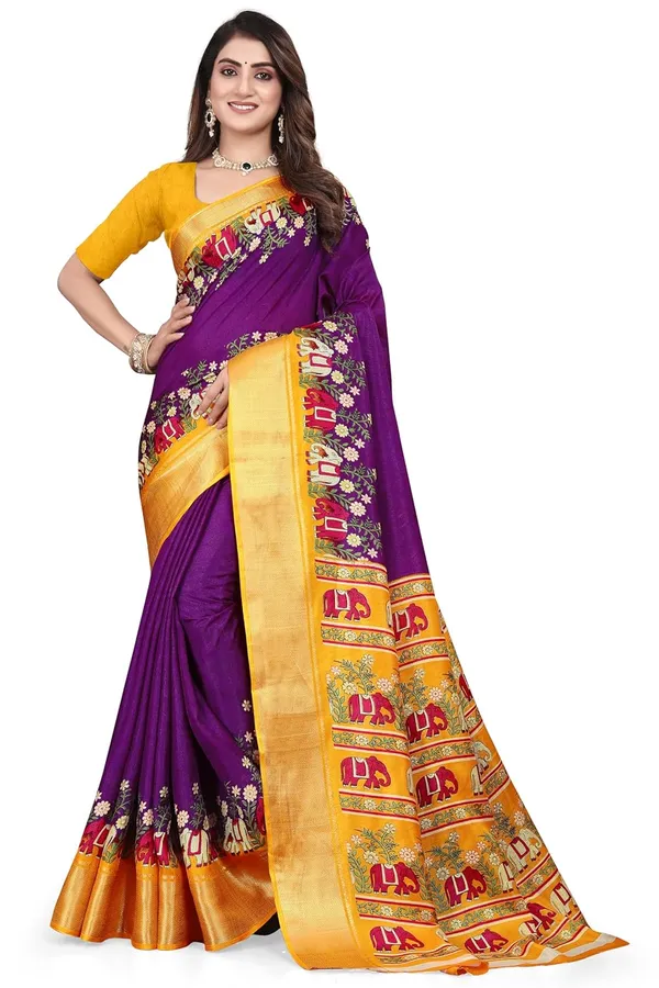Purple_Cotton_Silk_Blend_Printed_Chiffon_Saree_For_Women