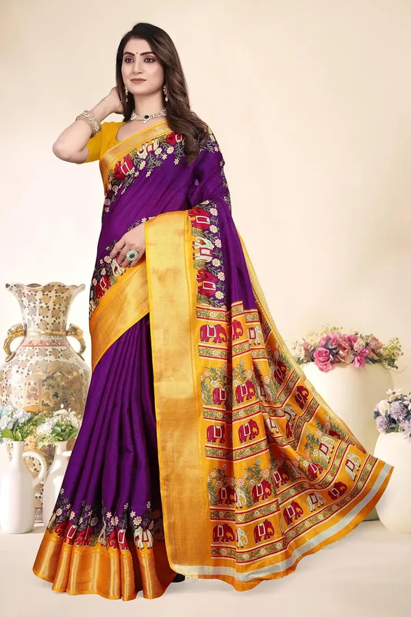 Purple_Cotton_Silk_Blend_Printed_Chiffon_Saree_For_Women