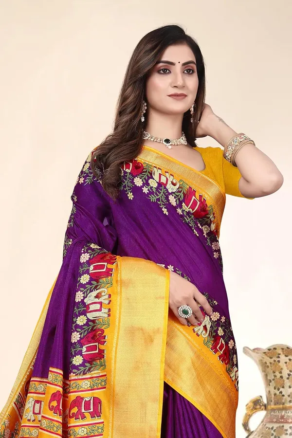 Purple_Cotton_Silk_Blend_Printed_Chiffon_Saree_For_Women