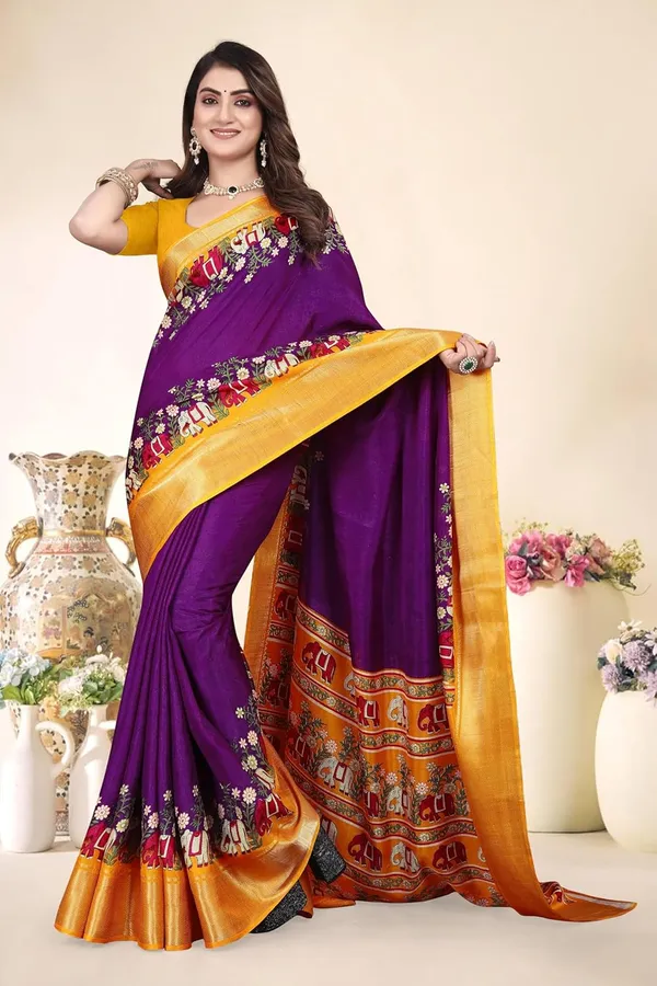 Purple_Cotton_Silk_Blend_Printed_Chiffon_Saree_For_Women