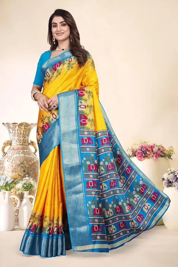 Yellow_Cotton_Silk_Blend_Art_Silk_Saree_For_Women