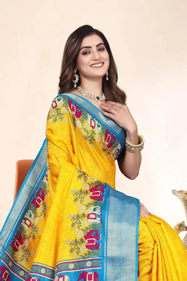 Yellow_Cotton_Silk_Blend_Art_Silk_Saree_For_Women