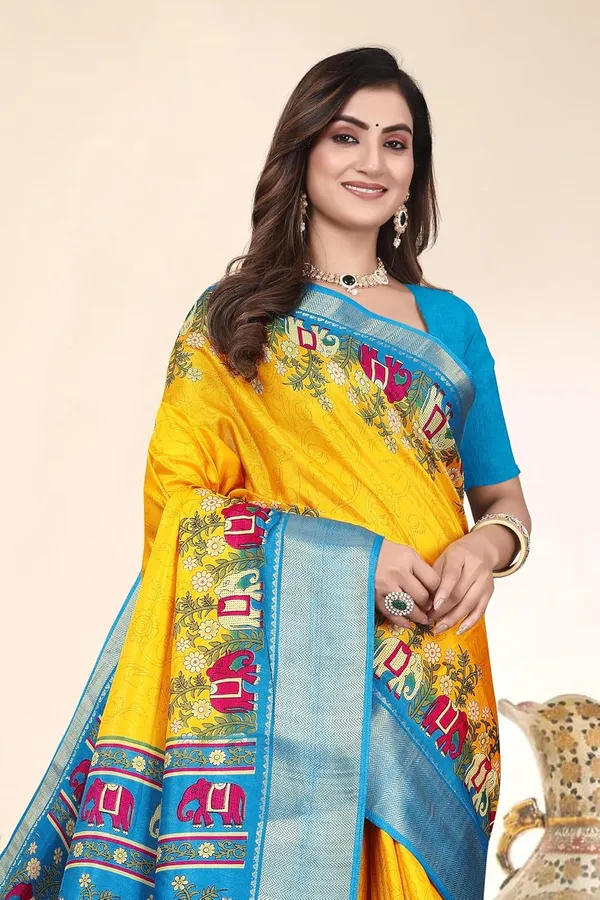 Yellow_Cotton_Silk_Blend_Art_Silk_Saree_For_Women