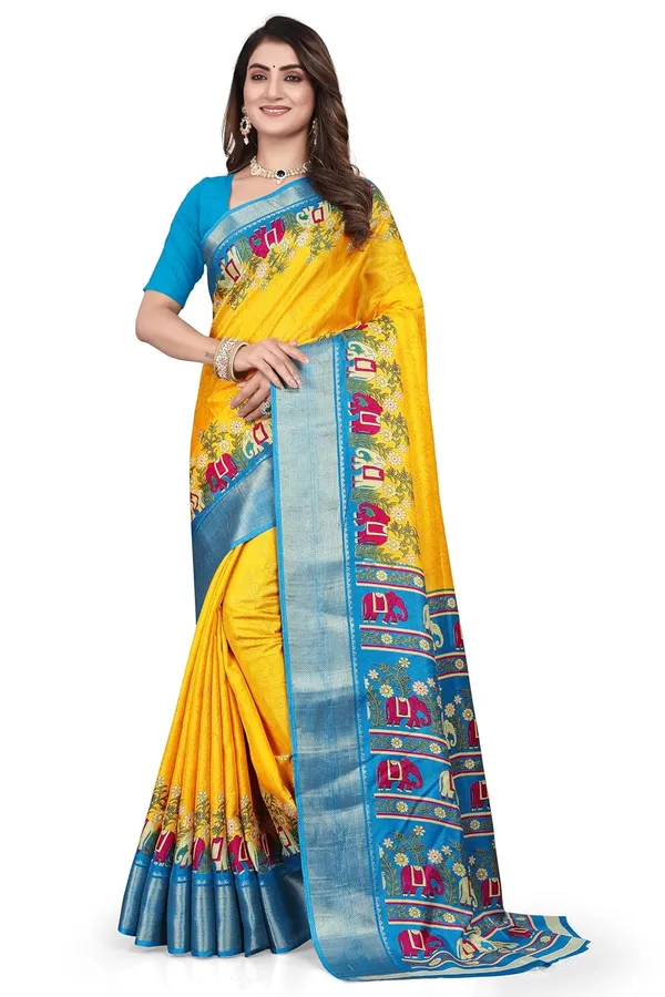 Yellow_Cotton_Silk_Blend_Art_Silk_Saree_For_Women