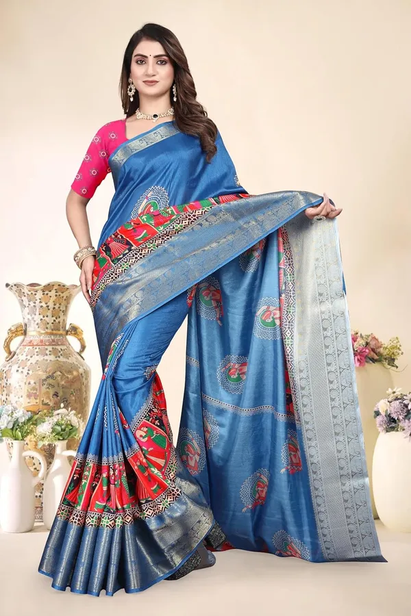 Blue_Cotton_Silk_Blend_Art_Silk_Saree_For_Women