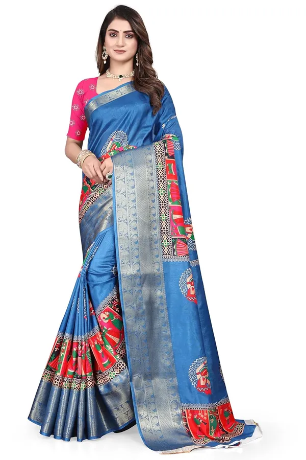 Blue_Cotton_Silk_Blend_Art_Silk_Saree_For_Women