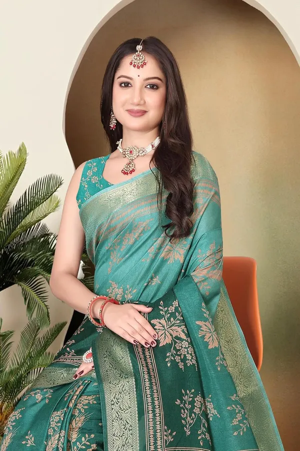 Green_Silk_Blend_Printed_Dola_Silk_Saree_For_Women