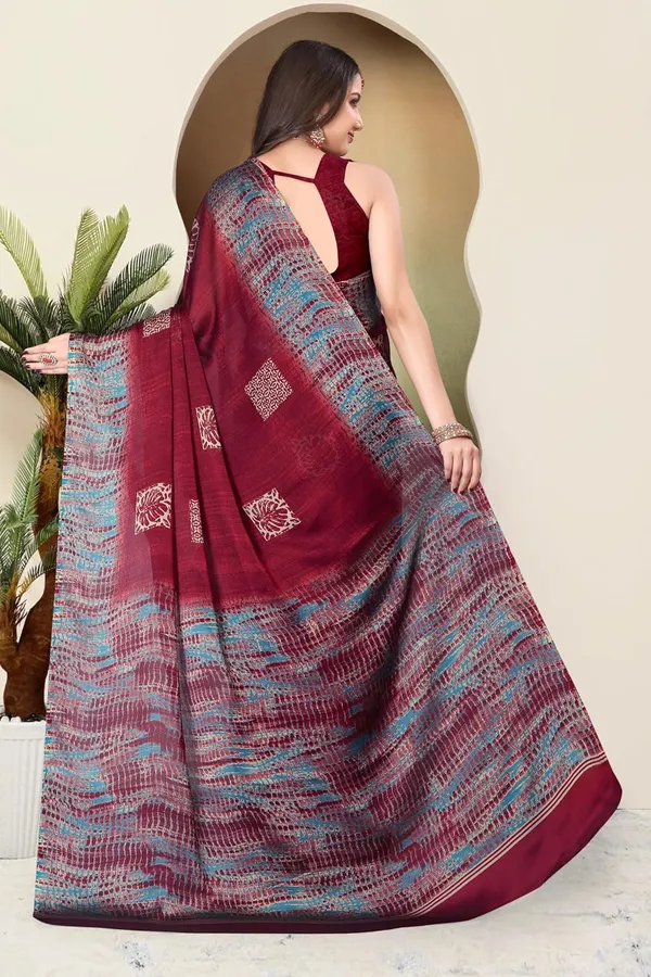 Maroon_Chiffon_Georgette_Pochampally_Cotton_Saree_For_Women
