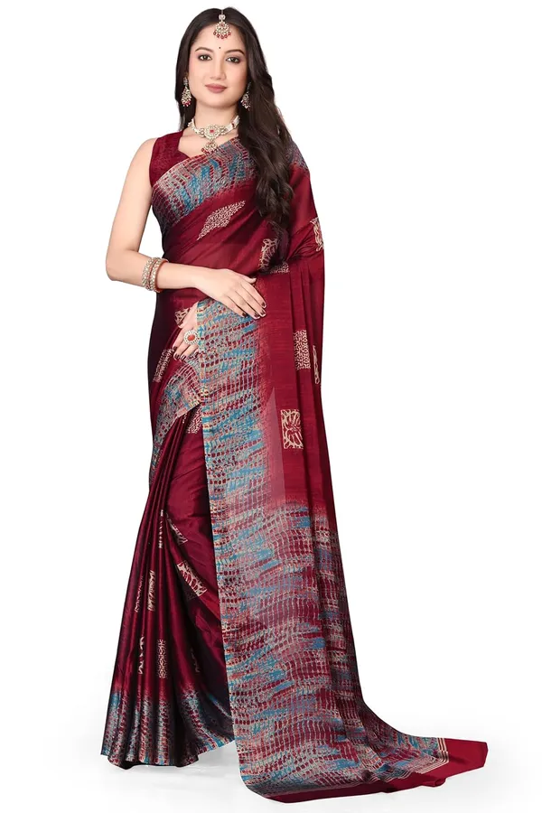 Maroon_Chiffon_Georgette_Pochampally_Cotton_Saree_For_Women