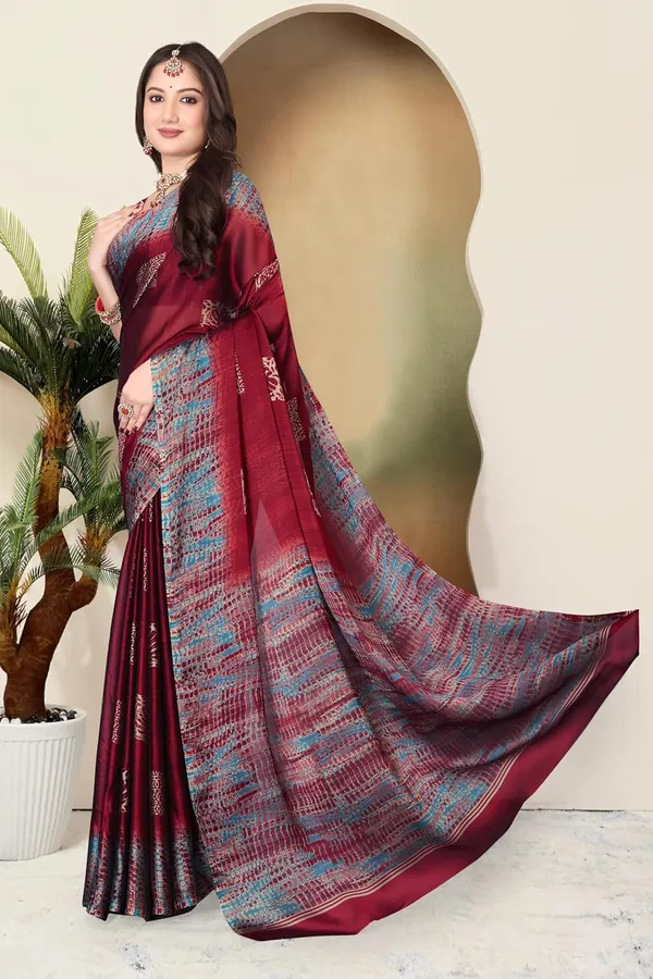 Maroon_Chiffon_Georgette_Pochampally_Cotton_Saree_For_Women