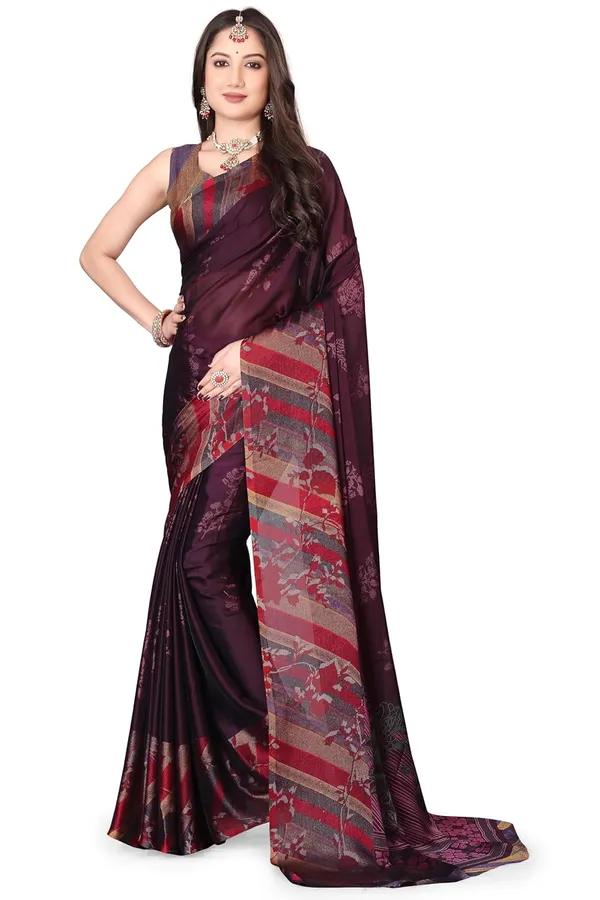 Wine_Berry_Chiffon_Banarasi_Silk_Saree_For_Women