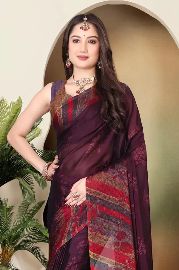 Wine_Berry_Chiffon_Banarasi_Silk_Saree_For_Women