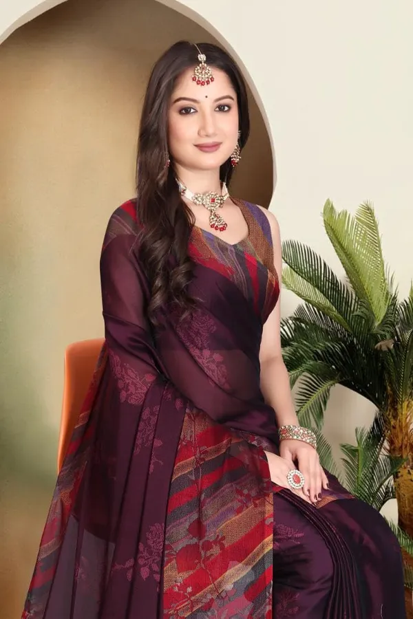 Wine_Berry_Chiffon_Banarasi_Silk_Saree_For_Women