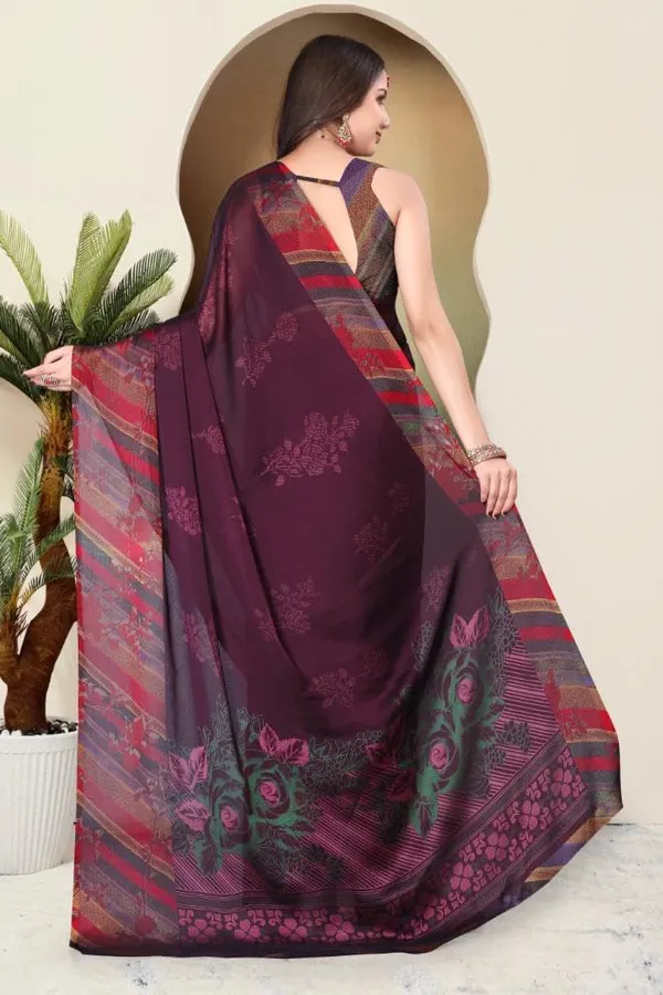 Wine_Berry_Chiffon_Banarasi_Silk_Saree_For_Women