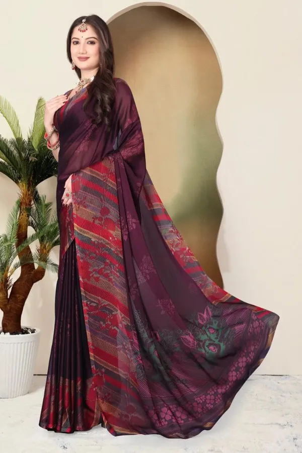 Wine_Berry_Chiffon_Banarasi_Silk_Saree_For_Women
