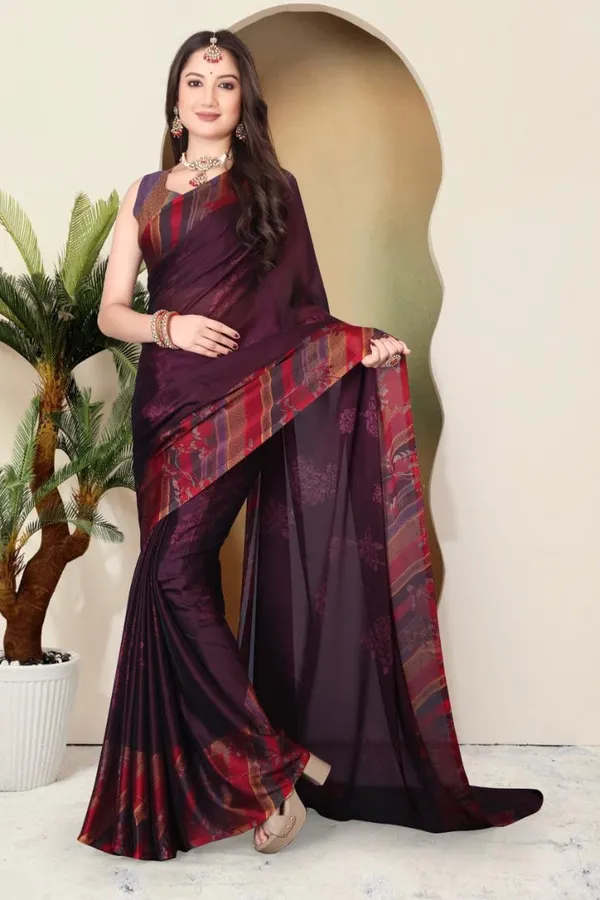 Wine_Berry_Chiffon_Banarasi_Silk_Saree_For_Women