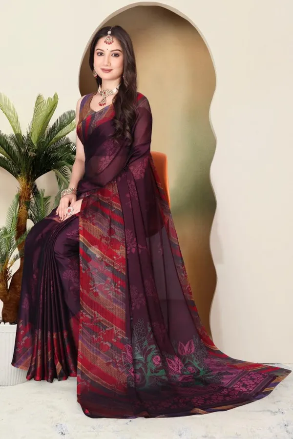Wine_Berry_Chiffon_Banarasi_Silk_Saree_For_Women