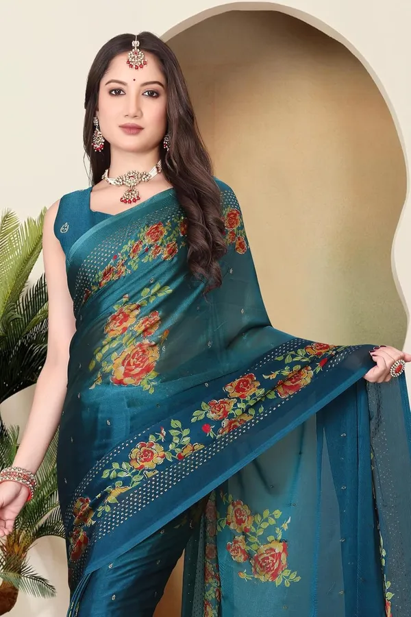 Teal_Blue_Chiffon_Zari_Chiffon_Saree_For_Women