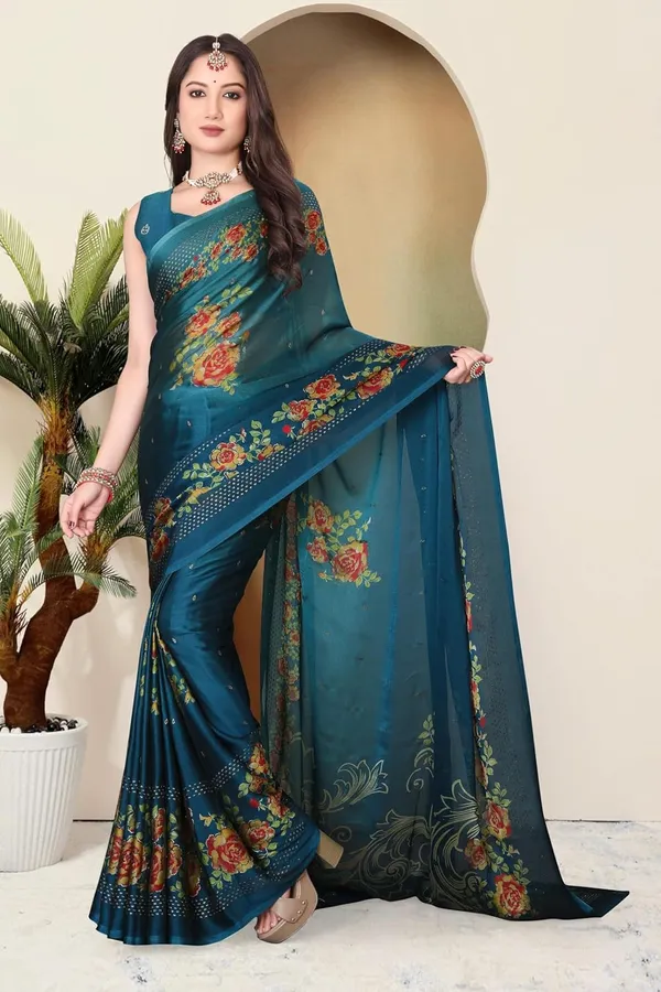 Teal_Blue_Chiffon_Zari_Chiffon_Saree_For_Women