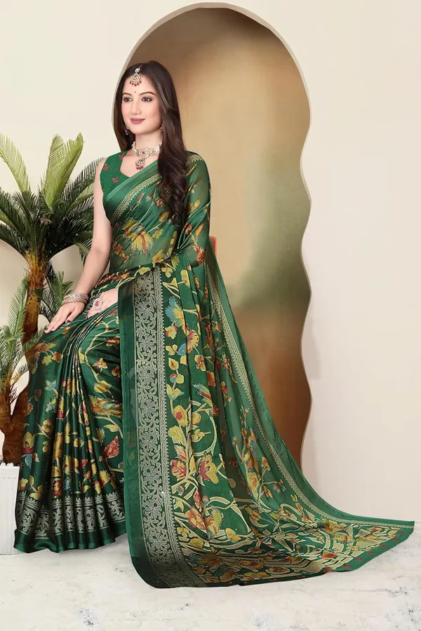 Dark_Green_Chiffon_Zari_Chiffon_Saree_For_Women