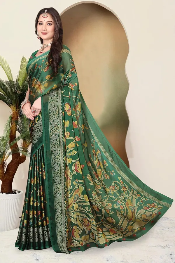 Dark_Green_Chiffon_Zari_Chiffon_Saree_For_Women