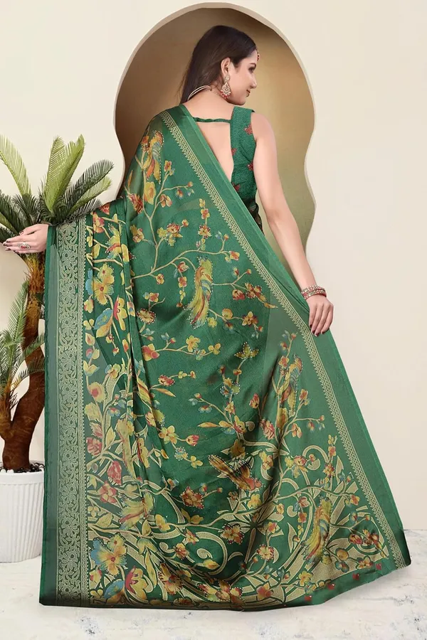 Dark_Green_Chiffon_Zari_Chiffon_Saree_For_Women