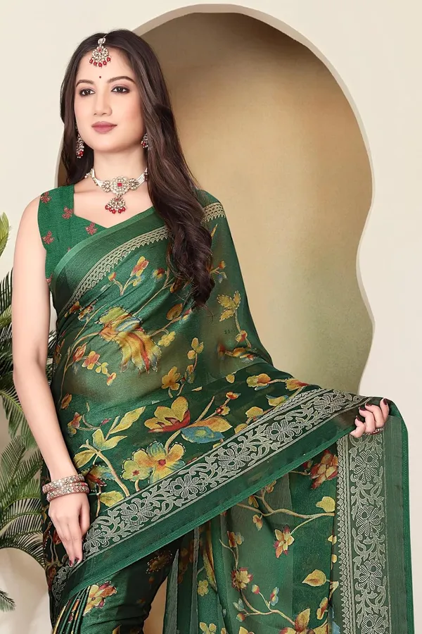 Dark_Green_Chiffon_Zari_Chiffon_Saree_For_Women