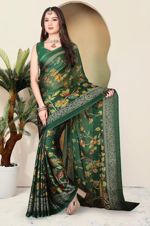 Dark_Green_Chiffon_Zari_Chiffon_Saree_For_Women