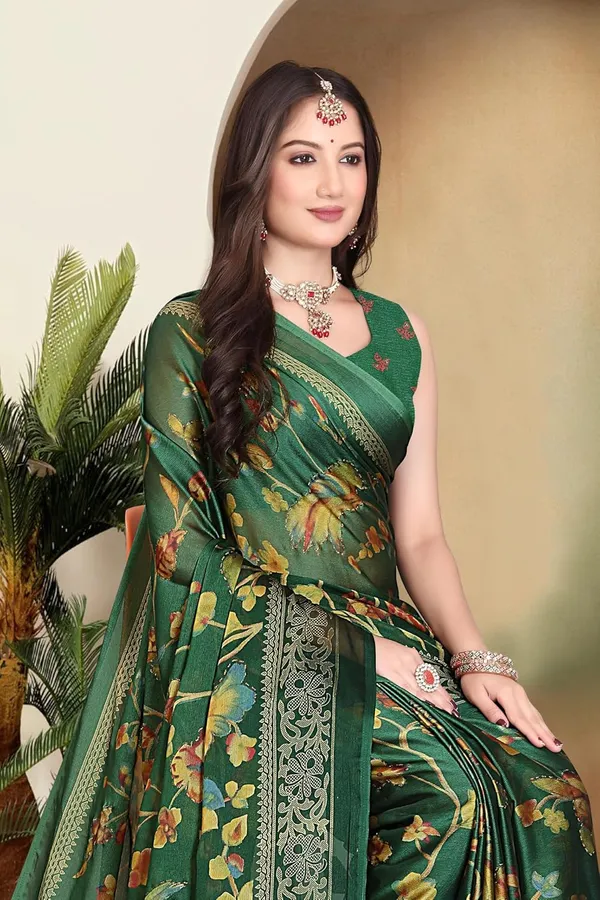 Dark_Green_Chiffon_Zari_Chiffon_Saree_For_Women