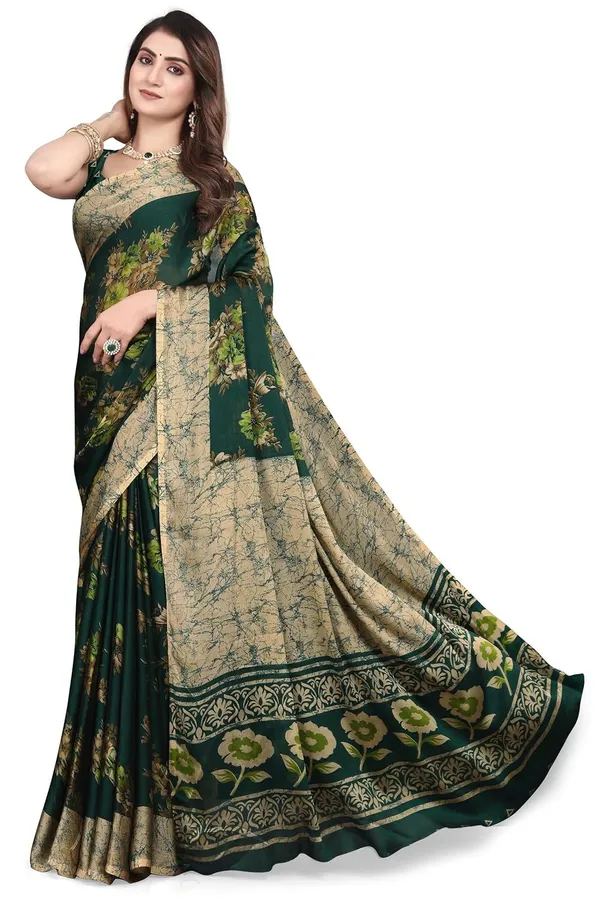 Bottle_Green_Chiffon_Floral_Chiffon_Saree_For_Women