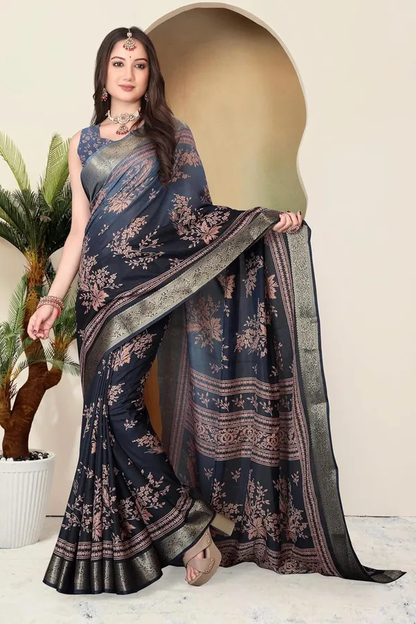 Navy_Blue_Silk_Blend_Printed_Dola_Silk_Saree_For_Women